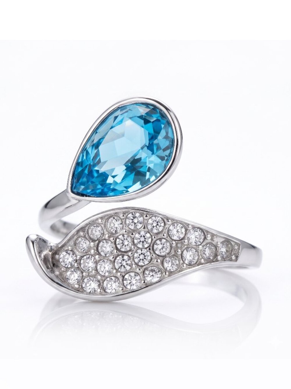 Swarovski Blue Crystal Mermaid Tail Ring, 925 Sterling Silver